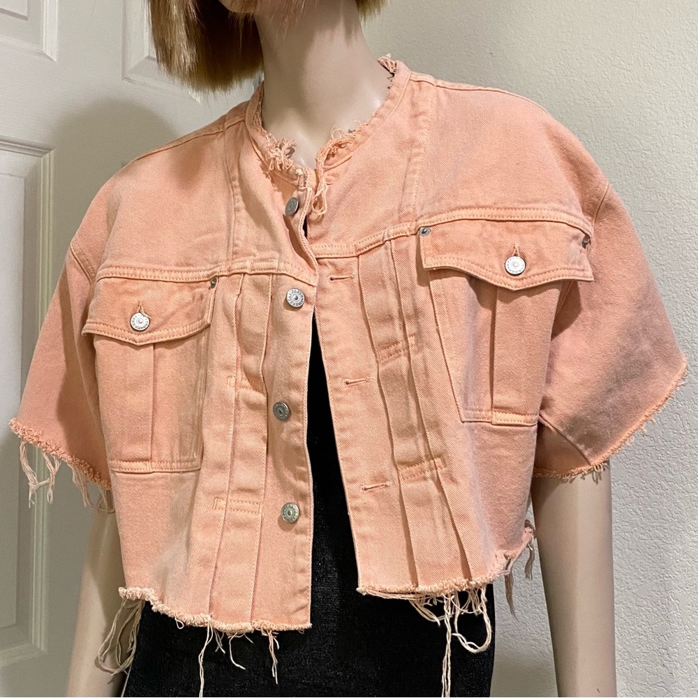 FREEGO Peachy Customized Short Sleeve Oversized Cropped Denim Jacket S